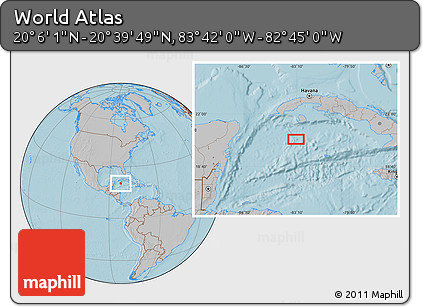 Gray Location Map of the Area around 20° 22' 55" N, 83° 13' 29" W, hill shading