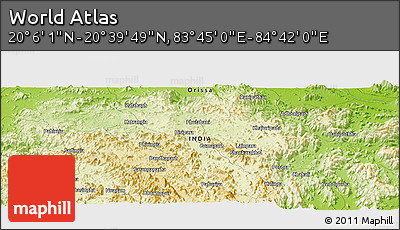 Physical Panoramic Map of the Area around 20° 22' 55" N, 84° 13' 29" E