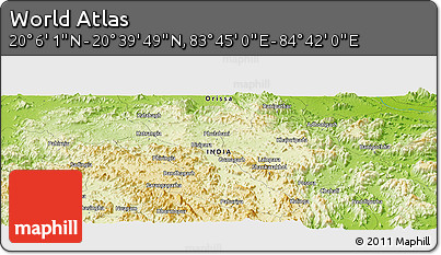 Physical Panoramic Map of the Area around 20° 22' 55" N, 84° 13' 29" E
