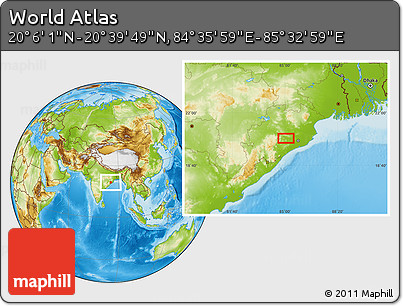 Physical Location Map of the Area around 20° 22' 55" N, 85° 4' 29" E