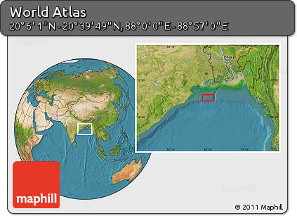 Satellite Location Map of the Area around 20° 22' 55" N, 88° 28' 29" E