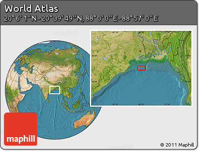 Satellite Location Map of the Area around 20° 22' 55" N, 88° 28' 29" E