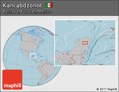 Gray Location Map of Kancabdzonot, hill shading