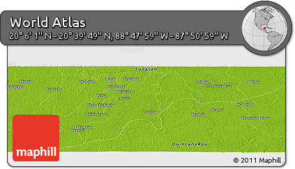 Physical Panoramic Map of the Area around 20° 22' 55" N, 88° 19' 29" W