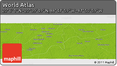 Physical Panoramic Map of the Area around 20° 22' 55" N, 88° 19' 29" W