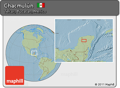 Savanna Style Location Map of Chacmulún, hill shading
