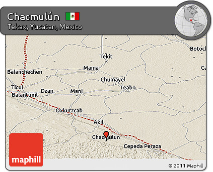 Shaded Relief Panoramic Map of Chacmulún