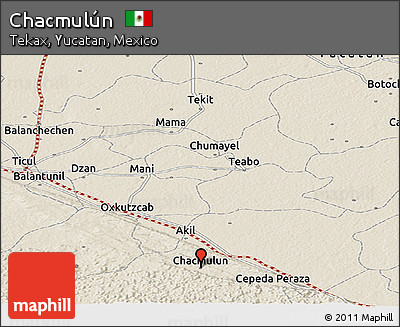 Shaded Relief Panoramic Map of Chacmulún