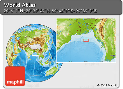 Physical Location Map of the Area around 20° 22' 55" N, 90° 10' 30" E