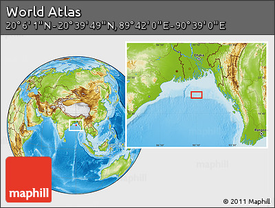 Physical Location Map of the Area around 20° 22' 55" N, 90° 10' 30" E