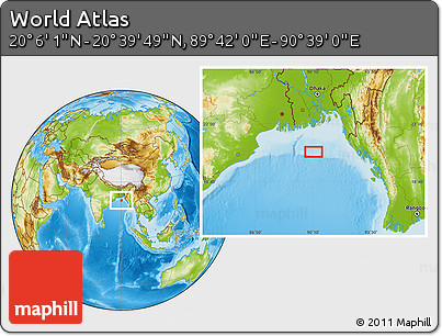 Physical Location Map of the Area around 20° 22' 55" N, 90° 10' 30" E
