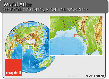 Physical Location Map of the Area around 20° 22' 55" N, 91° 52' 30" E