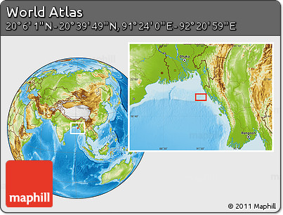 Physical Location Map of the Area around 20° 22' 55" N, 91° 52' 30" E