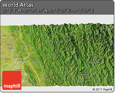 Satellite 3D Map of the Area around 20° 22' 55" N, 93° 34' 29" E