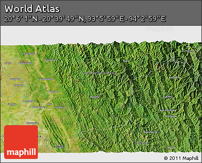 Satellite 3D Map of the Area around 20° 22' 55" N, 93° 34' 29" E