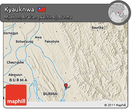 Shaded Relief 3D Map of Kyauknwa