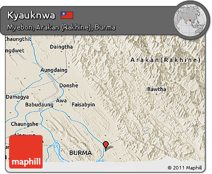 Shaded Relief Panoramic Map of Kyauknwa