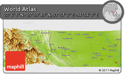 Physical Panoramic Map of the Area around 20° 22' 55" N, 94° 25' 30" E