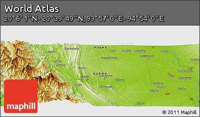 Physical Panoramic Map of the Area around 20° 22' 55" N, 94° 25' 30" E