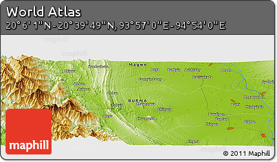 Physical Panoramic Map of the Area around 20° 22' 55" N, 94° 25' 30" E