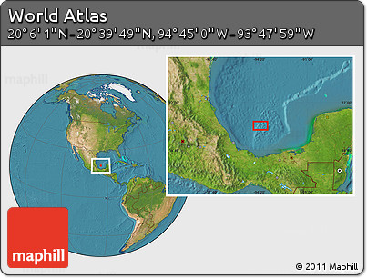 Satellite Location Map of the Area around 20° 22' 55" N, 94° 16' 30" W