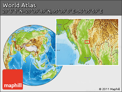 Physical Location Map of the Area around 20° 22' 55" N, 96° 7' 30" E