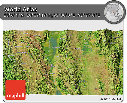 Satellite 3D Map of the Area around 20° 22' 55" N, 96° 58' 29" E