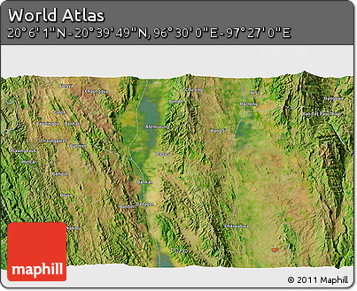 Satellite 3D Map of the Area around 20° 22' 55" N, 96° 58' 29" E