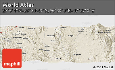 Shaded Relief Panoramic Map of the Area around 20° 22' 55" N, 96° 58' 29" E