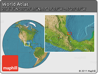 Satellite Location Map of the Area around 20° 22' 55" N, 96° 49' 29" W