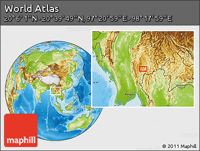 Physical Location Map of the Area around 20° 22' 55" N, 97° 49' 29" E