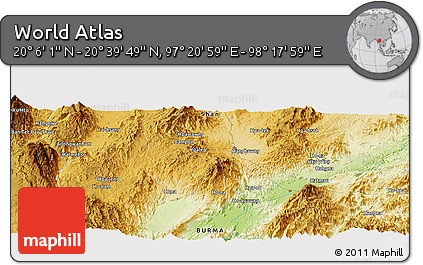 Physical Panoramic Map of the Area around 20° 22' 55" N, 97° 49' 29" E