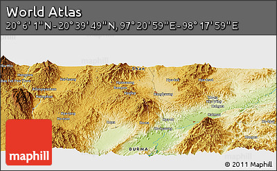 Physical Panoramic Map of the Area around 20° 22' 55" N, 97° 49' 29" E