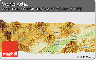 Physical Panoramic Map of the Area around 20° 22' 55" N, 97° 49' 29" E