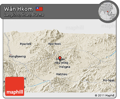 Shaded Relief Panoramic Map of Wān Hkom