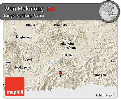 Shaded Relief Panoramic Map of Wān Makmöng