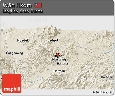 Shaded Relief Panoramic Map of Wān Hkom