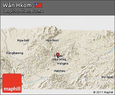 Shaded Relief Panoramic Map of Wān Hkom