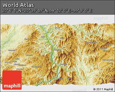 Physical 3D Map of the Area around 20° 22' 55" N, 98° 40' 30" E
