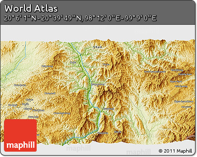 Physical 3D Map of the Area around 20° 22' 55" N, 98° 40' 30" E