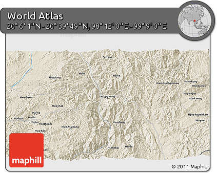 Shaded Relief 3D Map of the Area around 20° 22' 55" N, 98° 40' 30" E