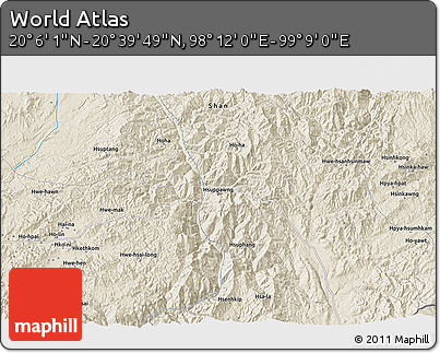 Shaded Relief 3D Map of the Area around 20° 22' 55" N, 98° 40' 30" E