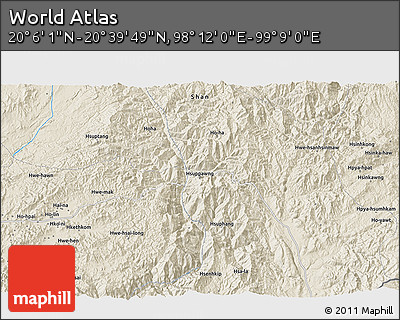 Shaded Relief 3D Map of the Area around 20° 22' 55" N, 98° 40' 30" E