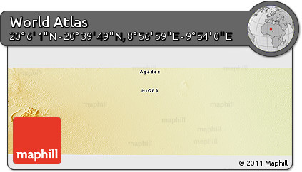 Physical Panoramic Map of the Area around 20° 22' 55" N, 9° 25' 30" E