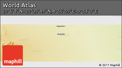 Physical Panoramic Map of the Area around 20° 22' 55" N, 9° 25' 30" E