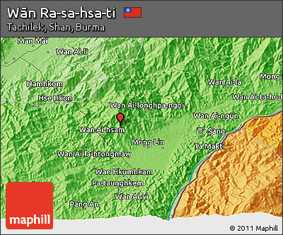 Political 3D Map of Wān Ra-sa-hsa-ti