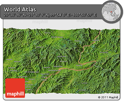 Satellite 3D Map of the Area around 20° 53' 8" N, 100° 22' 30" E