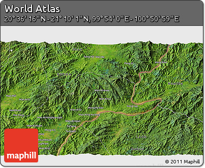 Satellite 3D Map of the Area around 20° 53' 8" N, 100° 22' 30" E
