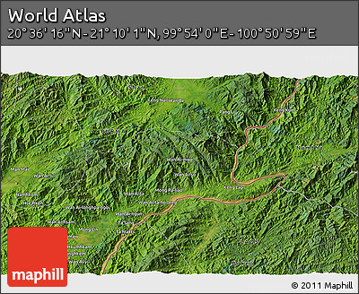 Satellite 3D Map of the Area around 20° 53' 8" N, 100° 22' 30" E