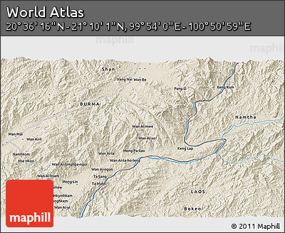 Shaded Relief 3D Map of the Area around 20° 53' 8" N, 100° 22' 30" E